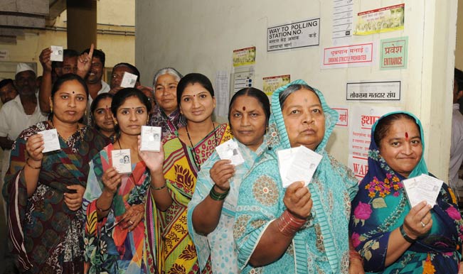 Ladies standing in queue for casting their vote 