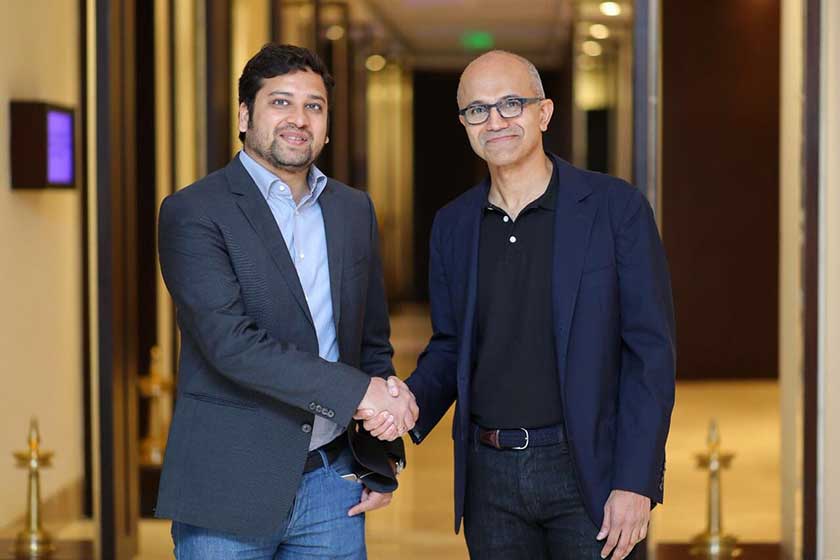 Flipkart Group CEO and co-founder Binny Bansal (Left) and Microsoft CEO Satya Nadella (Right) 