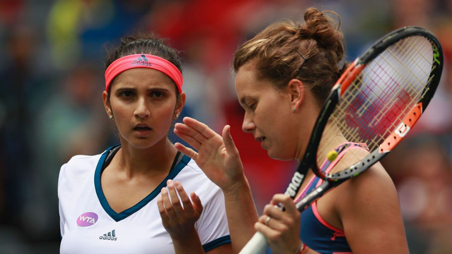 Indian tennis ace Sania Mirza and her partner Barbora Strycova of Czech Republic 