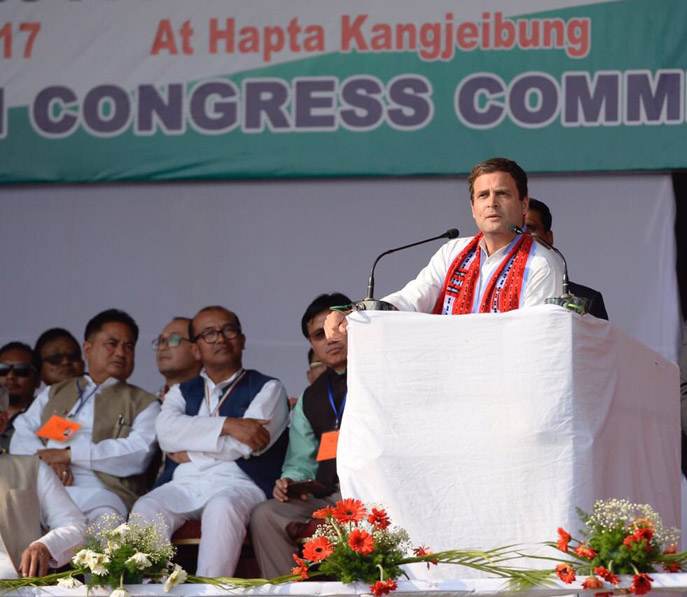 Rahul Gandhi addressing a rally in Imphal, Manipur 