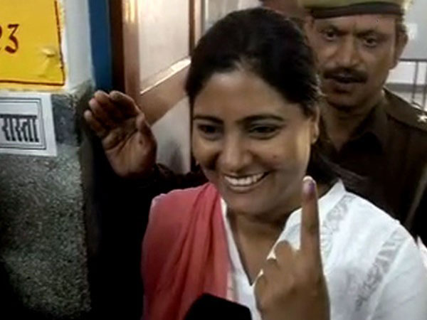 Anupriya Patel casts her vote in Mirzapur.