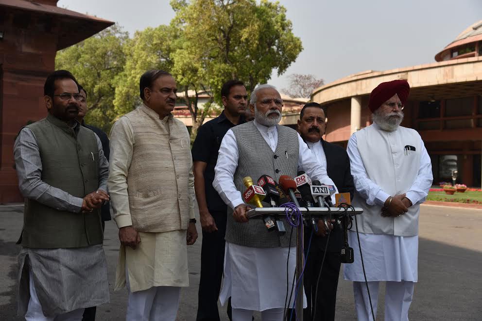 PM Narendra Modi interacts with media ahead of the second phase of Budget Session of the Parliament 