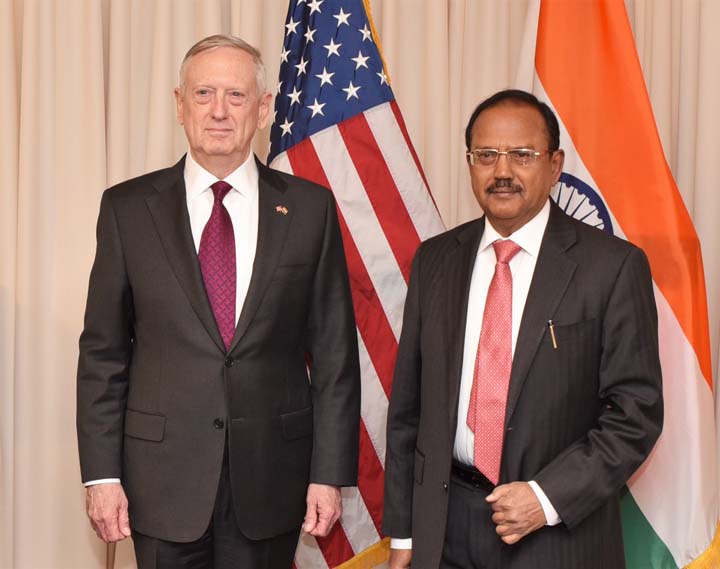 National Security Advisor Ajit Doval with United States Defense Secretary Jim Mattis