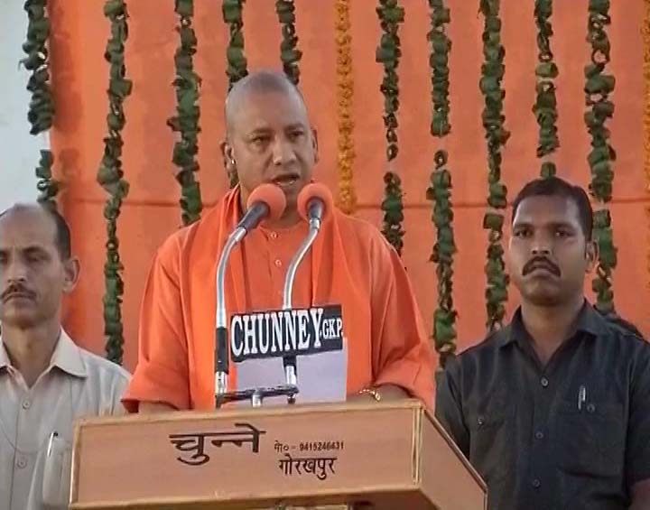 Uttar Pradesh Chief Minister Yogi Adityanath addressing a rally in Gorakhpur 
