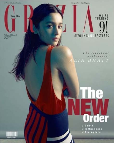 Alia Bhatt posing back for Grazia magazine's cover page 