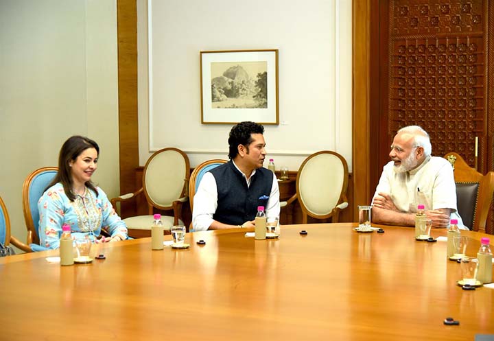 PM Narendra Modi with Indian cricketer Sachin Tendulkar 