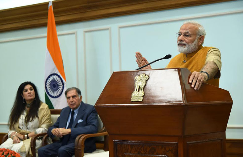 Prime Minister Narendra Modi addressing the nation via video conference on the Platinum Jubilee of the Tata Memorial Centre.
