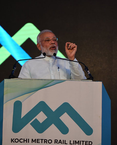 PM Narendra Modi addresses the gathering at inauguration ceremony of the Kochi Metro