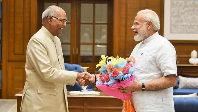 NDA presidential candidate Ramnath Kovind meets Prime Minister Narendra Modi in New Delhi on Monday