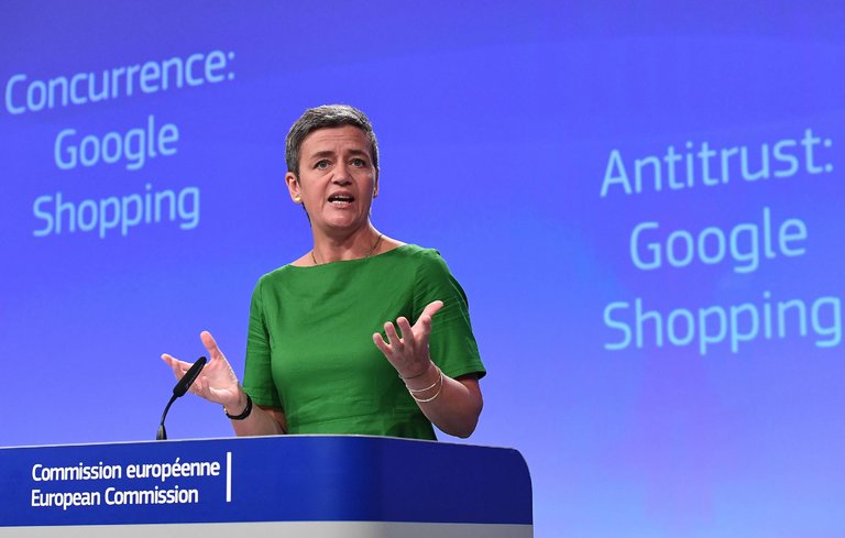 European Competition Commissioner Margrethe Vestager holds a news conference at the EU Commission's headquarters in Brussels