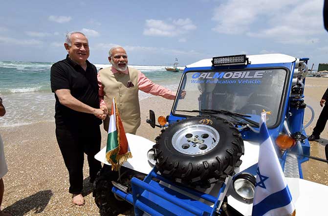 PM Modi, accompanied by his Israeli counterpart Benjamin Netanyahu witnessed a demonstration of sea water purification at a desalination plant.