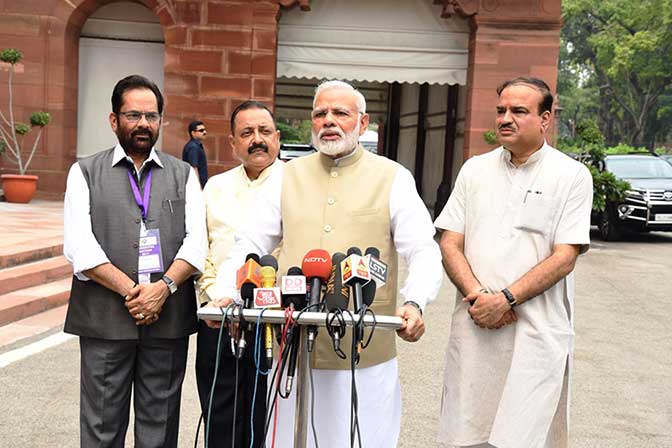 PM Narendra Modi interacts with the media ahead of the Monsoon session of the Parliament