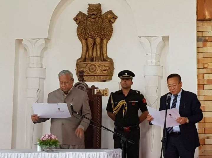 TR Zeliang taking oath at Darbar Hall