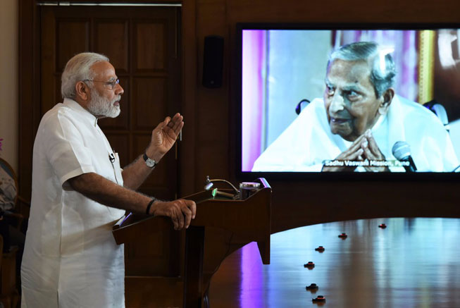 PM Modi addressing video conferencing on Dada J P Vaswani on his 99th birthday