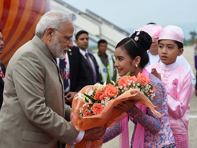 Prime Minister Narendra Modi welcomed by a girl in Air Port