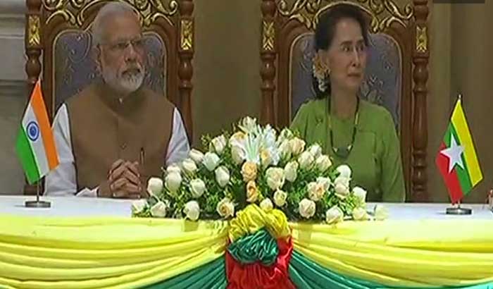Prime Minister Narendra Modi and Myanmar State Councillor Aung San Suu Kyi 