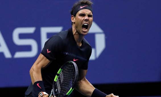 Rafael Nadal reacts after defeating Juan Martin Del Potro in US Open 