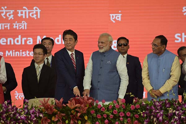 PM Narendra Modi and Japan PM Shinzo Abe laid foundation stone