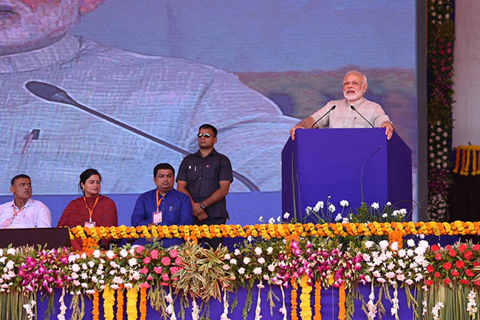 Prime Minister Modi addressing a rally at Dwarka