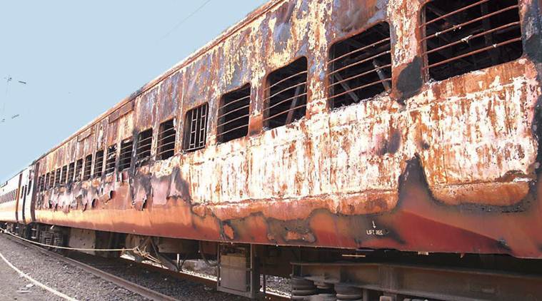  Burnt bogies of Sabarmati Express train