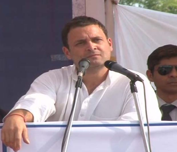 Congress vice president Rahul Gandhi addressing a public rally 