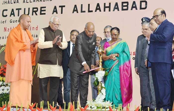 President Ram Nath Kovind inaugurating the project of Nyaya Gram, Allahabad High Court Chief Justice DB Bhosale  also present