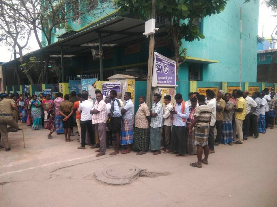 People standing in line to cast their vote