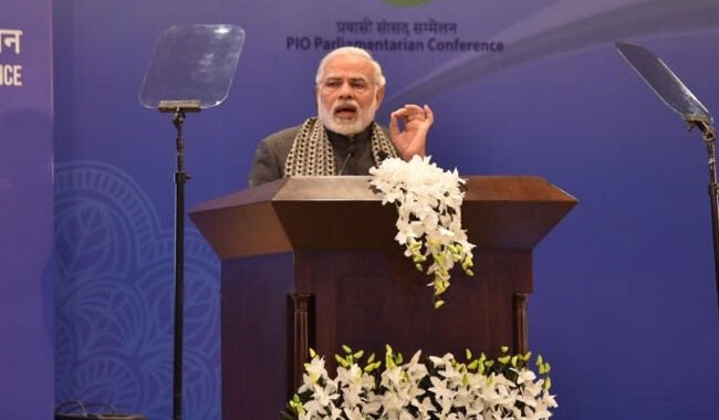 Prime Minister Narendra Modi  while inaugurating the first Persons of Indian Origin (PIO) Parliamentary Conference at the Pravasi Bharatiya Kendra 