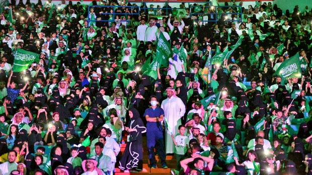 Saudi women enter stadium