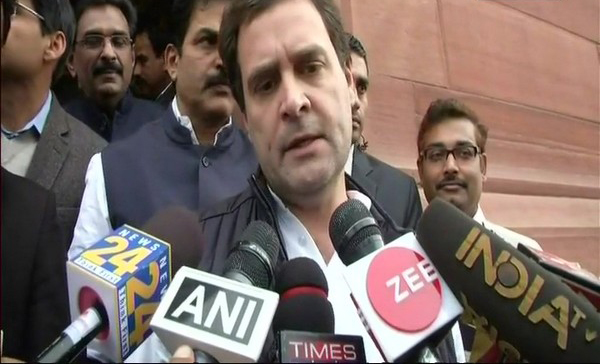 Rahul Gandhi addressing the media about Rafale scam