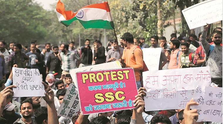 Protest by students at the nearby CGO Complex, New Delhi