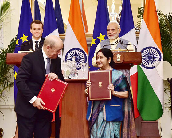 Exchange of Agreements between India and France at Hyderabad House