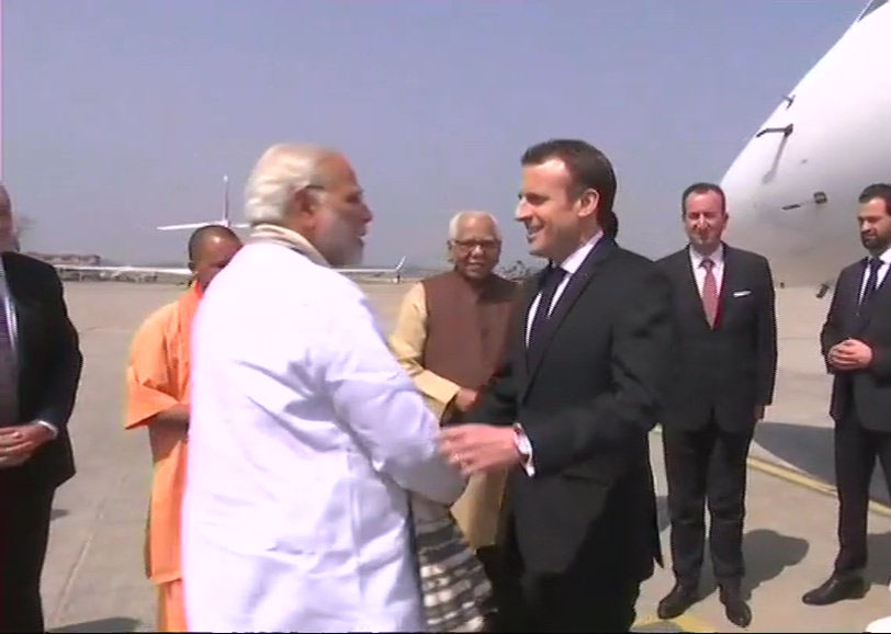 Prime Minister Narendra Modi welcomes French President Emmanuel Macron 