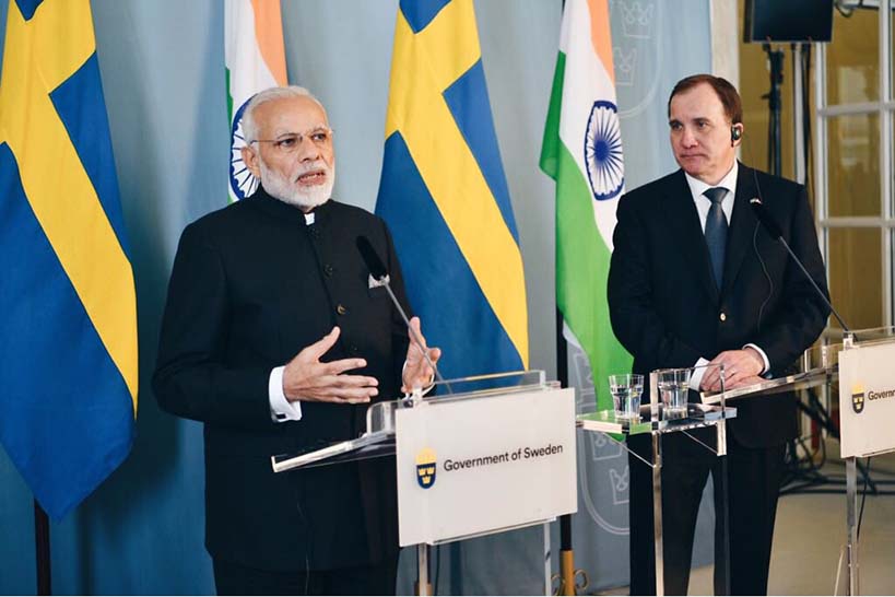 Prime Minister Narendra Modi with Sweden Prime Minister Stefan Lofven