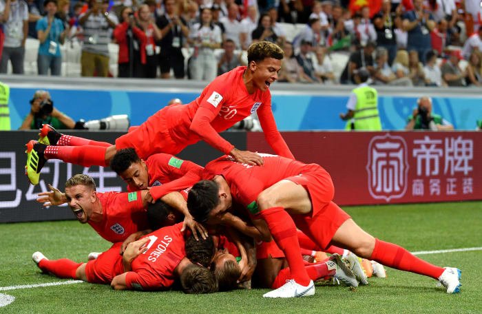 England football team celebrating their victory