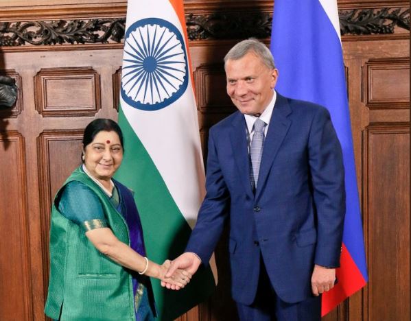 External Affairs Minister Sushma Swaraj and Russian Deputy Prime Minister Yuri Borisov