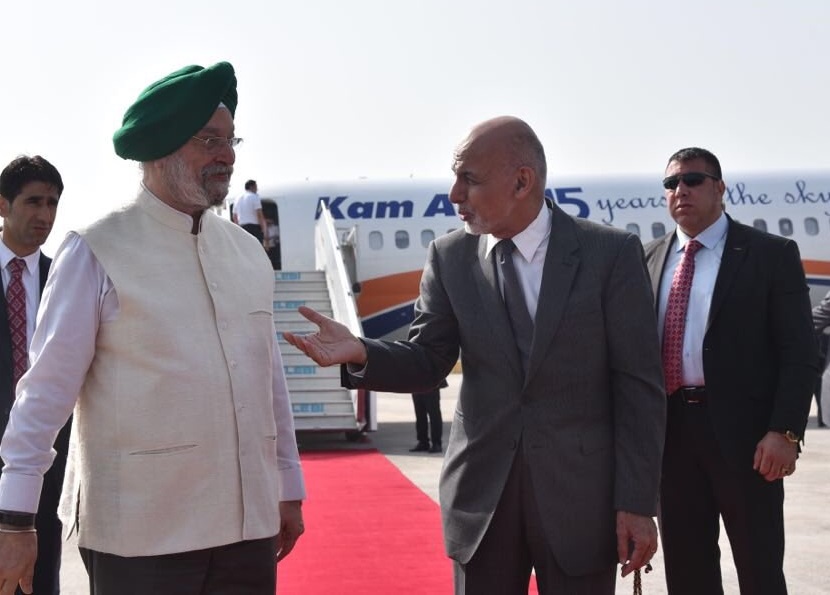 Afghanistan President Ashraf Ghani with Minister of State Housing and Urban Development Hardeep Singh Puri