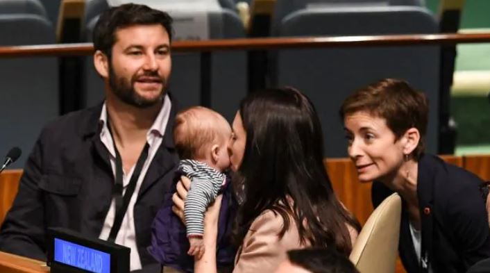 New Zealand Prime Minister Jacinda Ardern with his baby