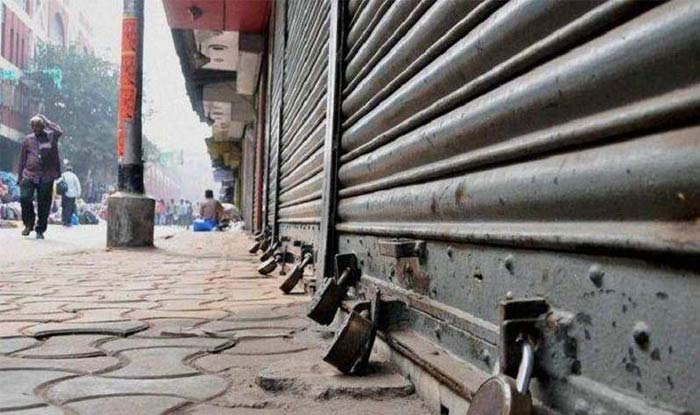 Shutter of shops of a local market closed during Assam bandh
