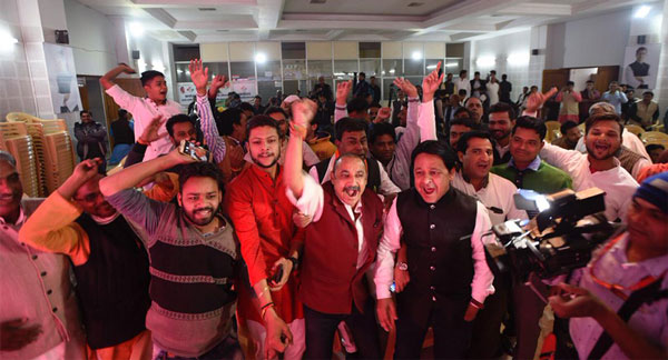 Congress Party workers celebrating