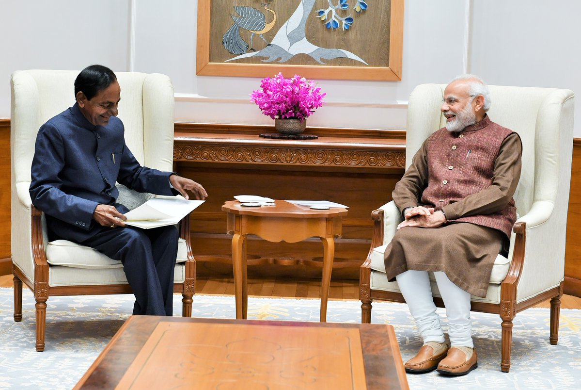 Telangana Chief Minister K Chandrashekar Rao meets Prime Minister Narendra Modi