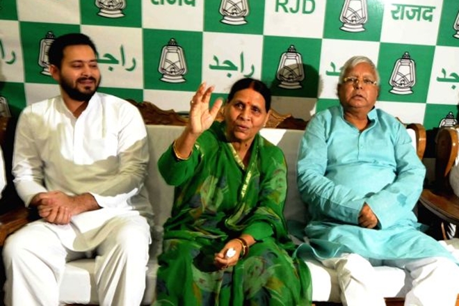 Lalu Prasad, his wife Rabri Devi, son Tejashwi Yadav