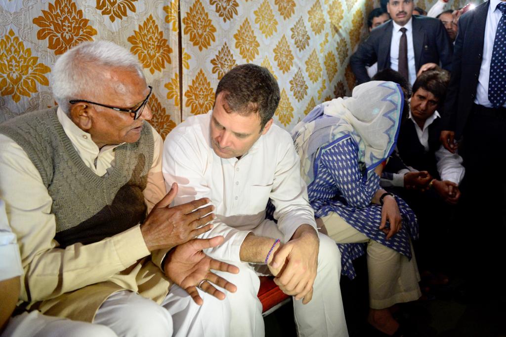 Congress president Rahul Gandhi, party General Secretaries Priyanka Gandhi and Jyotiraditya Scindia  visited the families of Pulwama martyrs