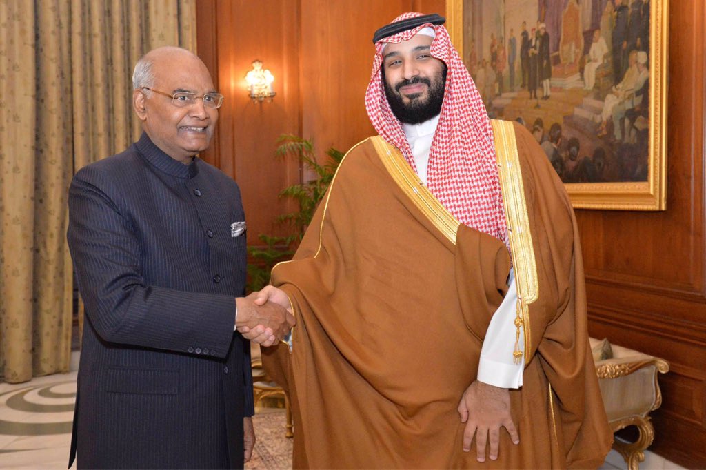 President Ram Nath Kovind  and Gulf kingdom's Crown Prince Mohammed bin Salman