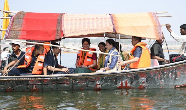 Priyanka Gandh Vadra on Monday boarded a boat
