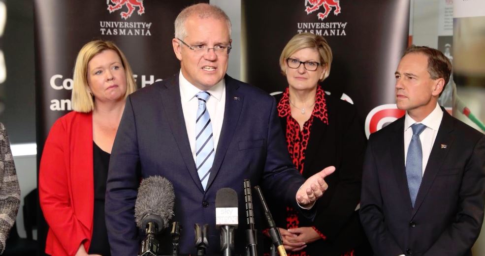 Australian Prime Minister Scott Morrison speaking to reporters in Canberra on Thursday