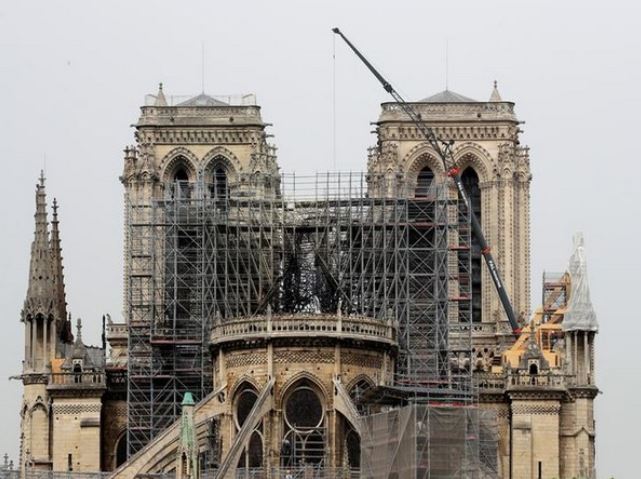 The damaged Notre Dame Cathedral in Paris, France