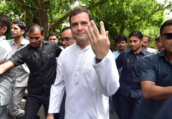 Congress President Rahul Gandhi after casting his vote