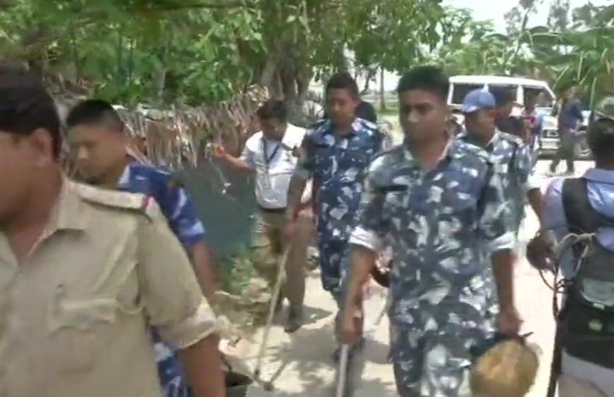 Additional forces arrive at polling station number 189 in Basirhat