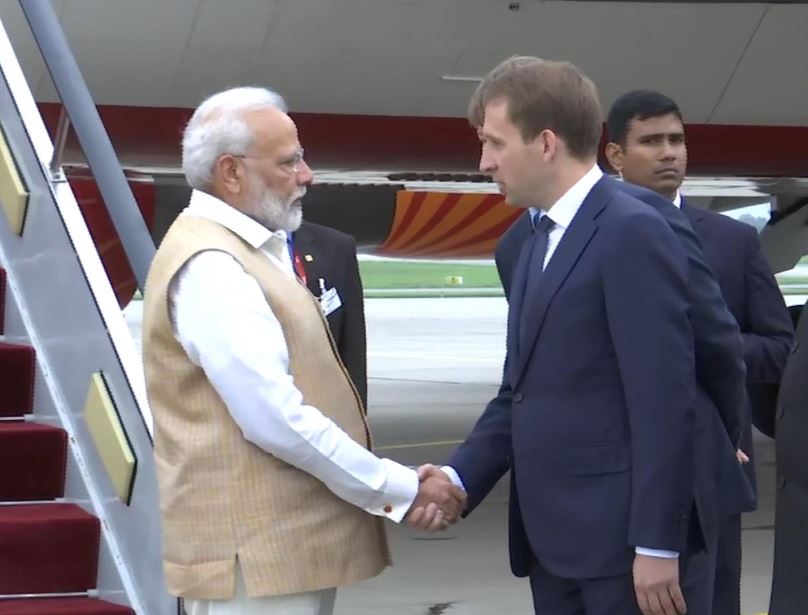 Prime Minister Narendra Modi arrives at Vladivostok International Airport